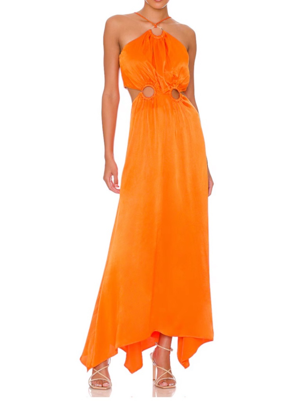 Elliatt Orange Halter High-Low Cutout Satin Dress